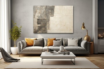 Minimalist grey and beige abstract painting, textured wall art for living and working spaces, adding simplicity and coziness. Generative AI