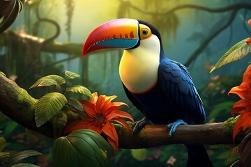 cute toucan on vine. Generative AI