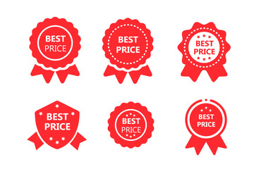 Best price red badges with ribbon collection set vector EPS10 on white background