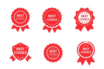 Best choice red badges with ribbon vector collection set design for you product , website , EPS10 banner isolated on white background