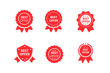 Collection set of Best Offer red badges with ribbon vector design for you product , website , EPS10 banner isolated on white background