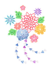 ちりめん細工　手描き