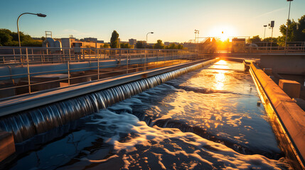 Industrial wastewater treatment plant purifying water - obrazy, fototapety, plakaty