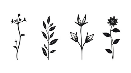 Set collection of minimal leaves and flower element, silhouette with watercolor decorative pattern. Vector Illustration or Wedding Invitation, save the date, thank you, or greeting card.