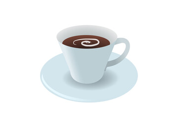 ソーサーにのったミルク渦巻くコーヒーのシンプルなイラスト