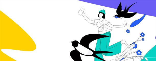 24 solar terms: Beginning of spring, rain, awakening of insects, spring breeze, Qingming Festival, Grain Rain, flat character vector concept operation hand-drawn illustration
