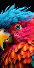 Fototapeta premium A vibrant parrot against a striking black backdrop