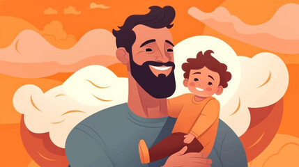 Flat designs Father's Day vector illustration, Dads taking care of their children. Concept of fatherhood, parenting, and childhood.