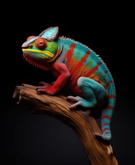 Fototapeta premium A vibrant chameleon perched on a tree branch