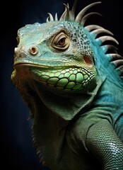 Obraz premium A lizard in close-up on a dark background