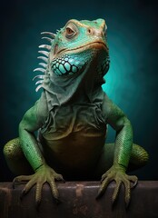Fototapeta premium An iguana perched on a wooden log in its natural habitat