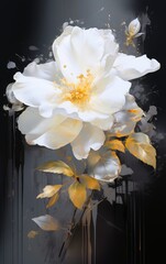 A white flower painted against a dark backdrop