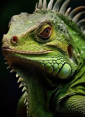 A green lizard with spikes on its head