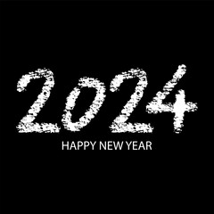 Happy New Year 2024. Hand drawn brush lettering on black background. Grunge style.