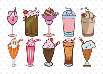 Milkshake Clipart SVG Cut File | Drink Shake Svg | Root Beer Float Svg | Cherry Svg | Ice Cream Svg | Eps | Dxf | Png
