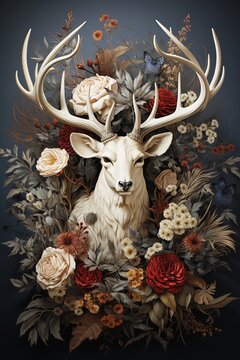 deer antlers flowers wreath ash casey baroque oil hunting trophies ivory carved ruff majesty