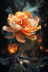 a vibrant flower painting on a dark backdrop
