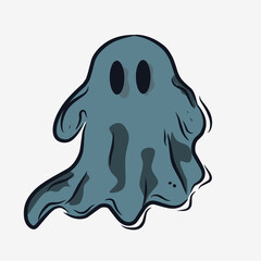 Halloween flying cloth ghost. Cute cartoon spooky character hand drawn