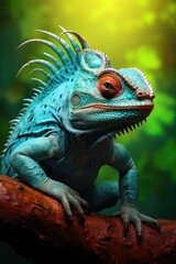 Fototapeta premium a lizard perched on a tree branch, showcasing its vibrant colors and unique scales