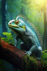 Fototapeta premium a colorful lizard perched on a tree branch