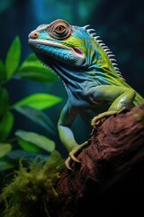 Fototapeta premium a colorful lizard perched on a branch in a natural setting