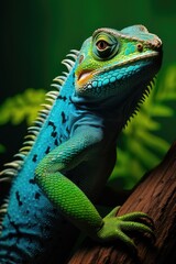 Fototapeta premium a colorful lizard perched on a tree branch