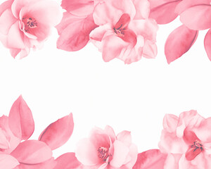 水彩で描いたピンクの花びらのフレーム