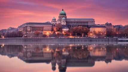 Fototapeta premium a majestic waterfront building surrounded by water