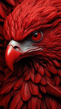 A vibrant red bird with a striking face