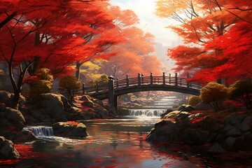 Colourful Bridge in the environment, Painting, Illustration style, Ai generated