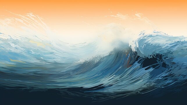 wave breaking ocean person surfing trend young princess illustration orange teal color