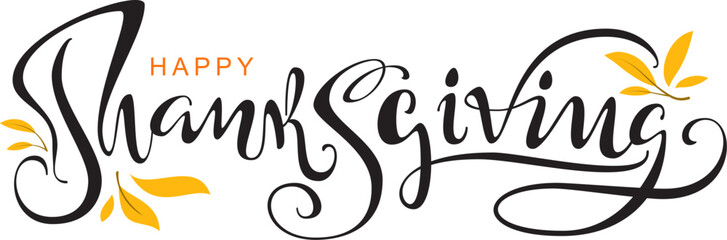 Happy Thanksgiving horizontal lettering calligraphy cursive text for greeting card