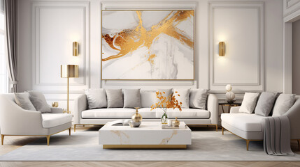 Interior of modern living room with white sofa and coffee table