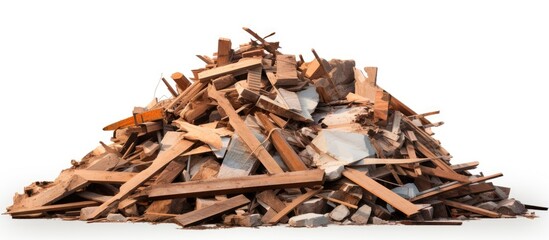 scrap wood pile from a building demolition - obrazy, fototapety, plakaty
