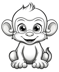 Fototapeta premium **coloring page for baby, monkey, cartoon style, thick line, low detailm no shading --ar 