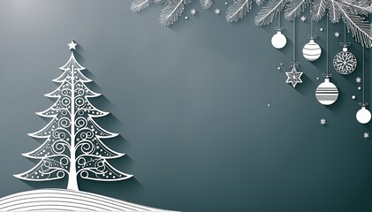 Modern line art style christmas background illustration with extra large copy space.