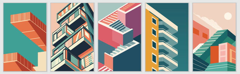 Collection Abstract Stair Posters - Architectural Geometric Art - obrazy, fototapety, plakaty