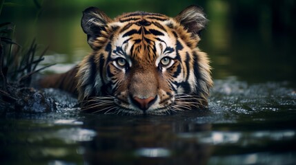 Fototapeta na wymiar Illustration of a tiger hunting. Generative ai