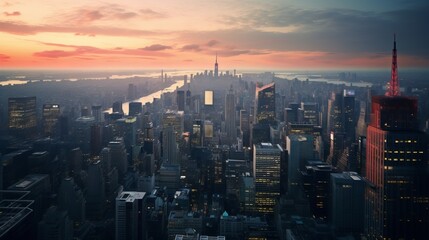 Fototapeta premium City skyline at sunset. Generative ai