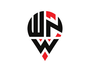 WNW letter location shape logo design. WNW letter location logo simple design.