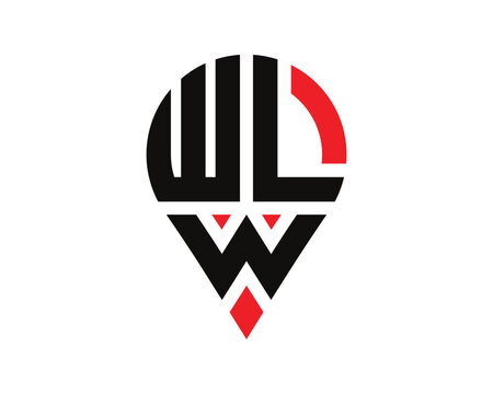 WLW letter location shape logo design. WLW letter location logo simple design.