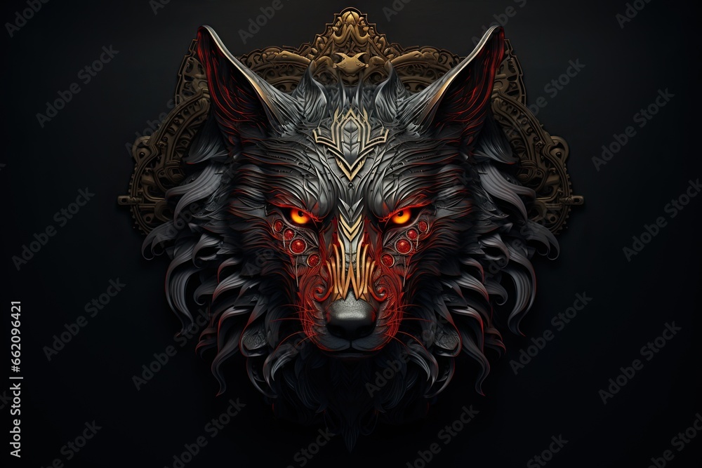 Wall mural art print of an ornate wolf. fit for apparel, book cover, poster, print.