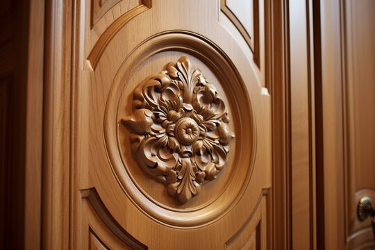 Wooden, full, oak painted interior doors - golden oak. Generative AI