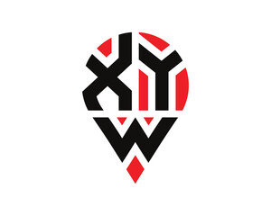XYW letter location shape logo design. XYW letter location logo simple design.
