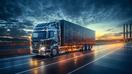 Foto op Aluminium Business Logistics concept, Truck of logistics network distribution and smart transportation and networking intelligent logistics of truck container cargo, Logistic import export and industry. © Planetz