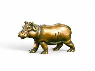 Miniature animal gold color hippo on white background
