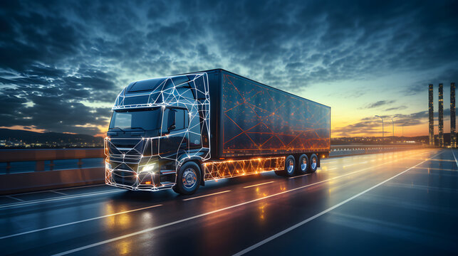 Business Logistics concept, Truck of logistics network distribution and smart transportation and networking intelligent logistics of truck container cargo, Logistic import export and industry.