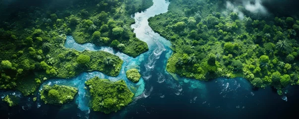 Foto op Canvas amazon rainforest, aerial view photography, top view photography, Generative AI © kanesuan