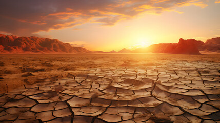 Landscape of dry cracked earth and dead tree., cracked land on hot sunny weather el nino - obrazy, fototapety, plakaty