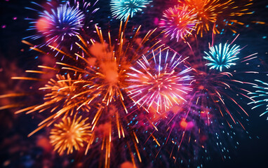 Colorful fireworks on black background,created with Generative AI tecnology.